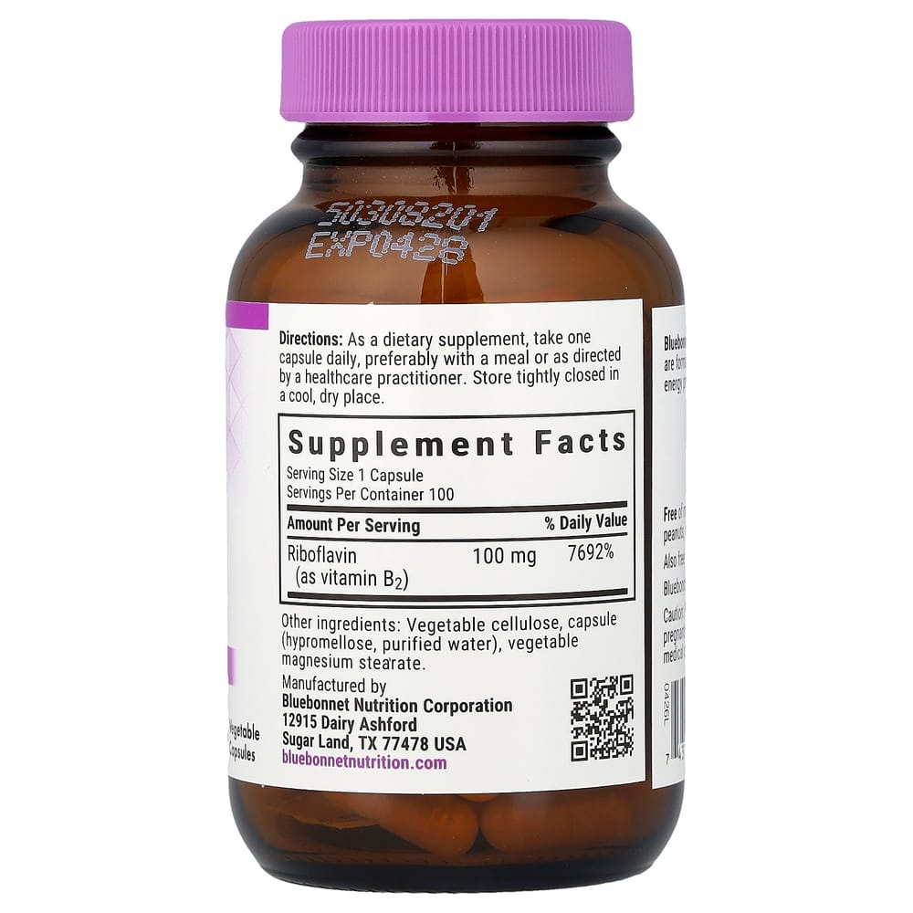 Bluebonnet Nutrition Vitamin B-2 100 mg 100 Veggie Caps