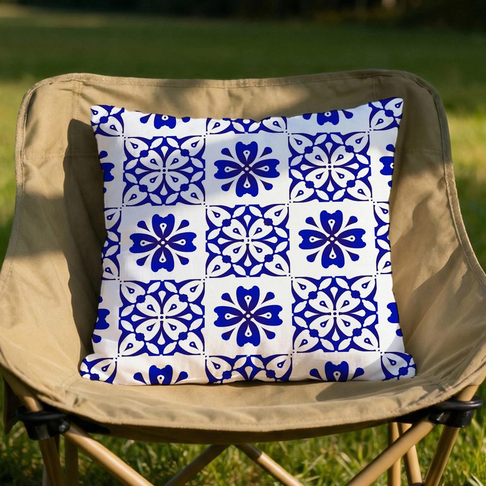 Traditional Blue and White Porcelain Cushion Cover Soft Reversible Durable Pillow Cover for Home Car Daily Comfort