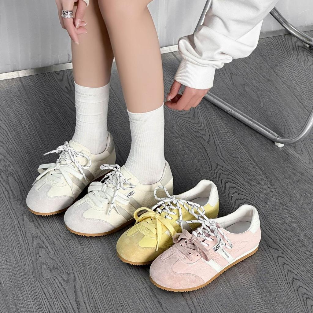 Leather German training shoes women's 2025 spring new flat-bottomed casual board shoes sports shoes versatile soft-soled comfortable little white sh