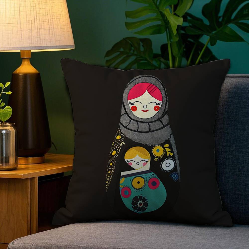 Matryoshka Doll Russia Art Pillow Case Plush Fabric Soft Double Sided Print Home Sofa High Quality Cushion Cover Throw