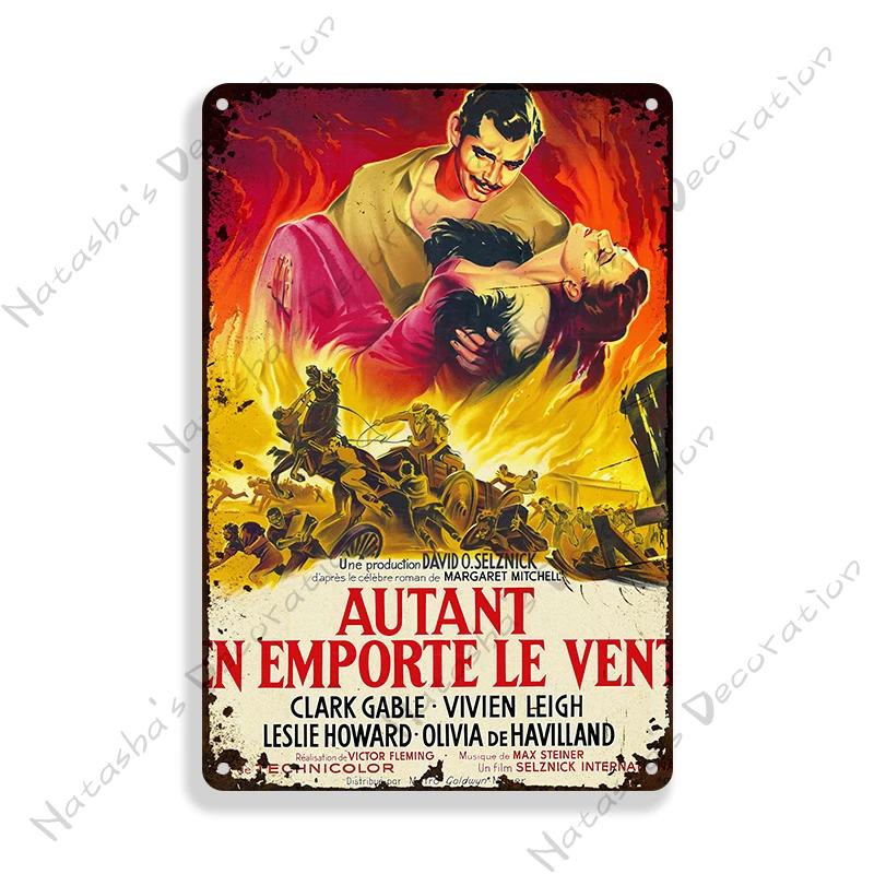 Gone With The Wind Metal Sign Classic Movie Metal Poster Man Cave Garage Vintage Metal Plate Rusty Metal Plaque Industrial Decor