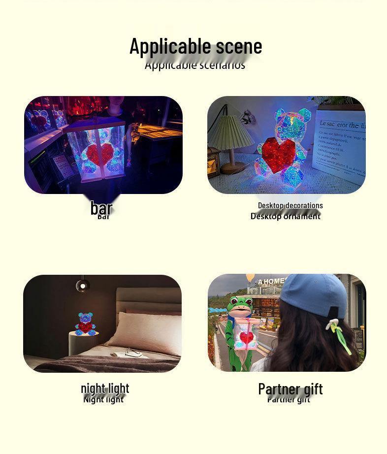 Iridescent Heart Light-Up Bear: Valentine's & Birthday Gift Souvenir 520 Qixi Ornament