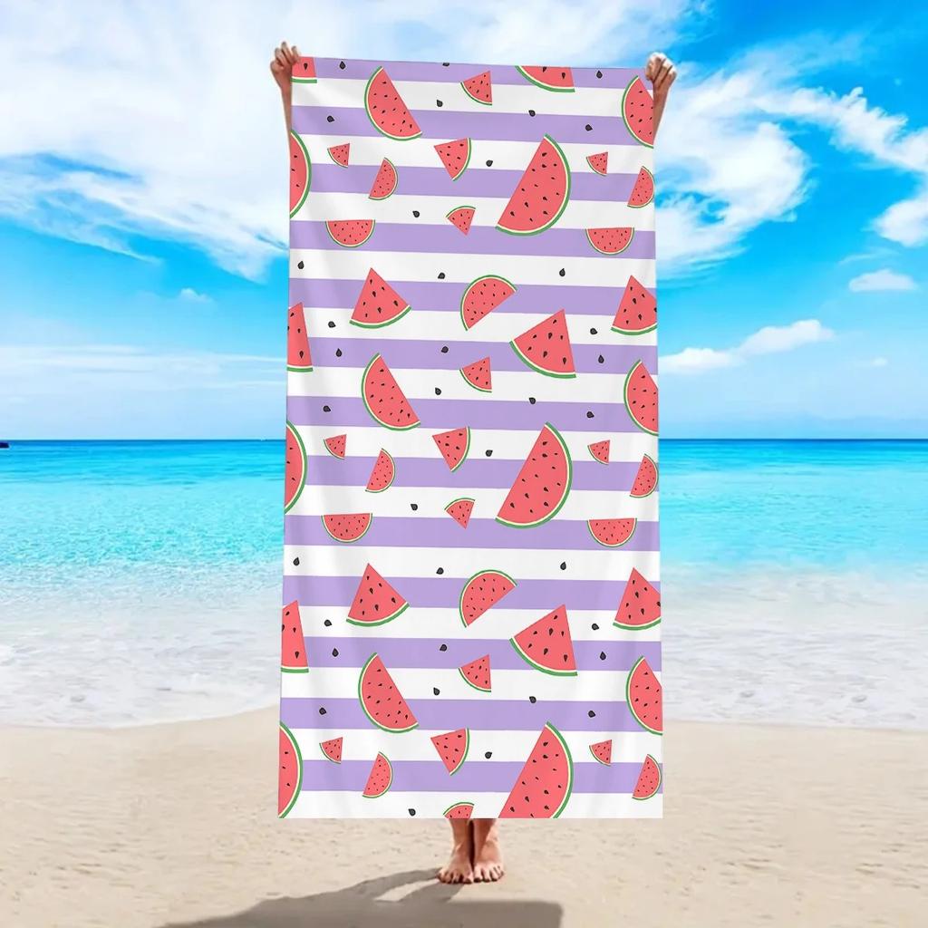 Fresh Watermelon Striped Beach Towel 2D Flat Printed Peach Skin Fabric Soft Bath Towel Summer Vacation Swimming Pool