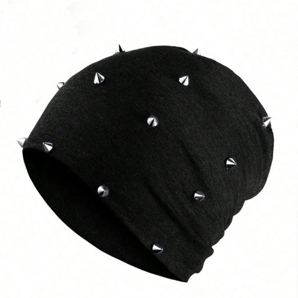

New Fashion Rivet Decorated Soft Beanies Black Grey Knitted Skullies Elastic Knitted Hat All-Winter Wear чёрный