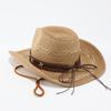 Summer fashion retro western style cow head belt buckle decorative straw hat men's personality Panama hat women's sun protection hat