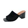 Summer new large size fly-woven high-heeled cool slippers knitted breathable thick heel fashion hollow sandals women