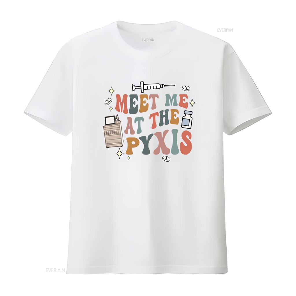 Retro Nurse Humor T Shirt Meet Me At The Pyxis Med Count Pharmacy Tech Surg Icu Nursing Pharm Pharmacist Medication Dispenser