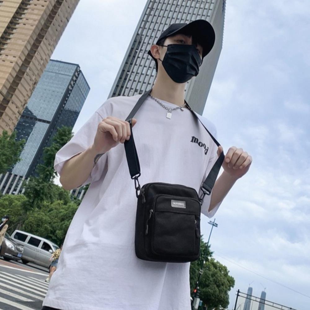 Nylon Canvas Crossbody Bag Square Sports Phone Bag Simple Men's Shoulder Bag  Business