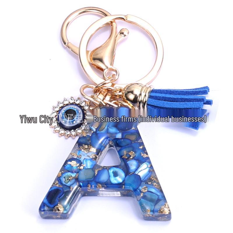 Cross-Border English Alphabet Resin Keychain with Gold Foil Demon Eye Pendant for Girls' Bags and Backpacks