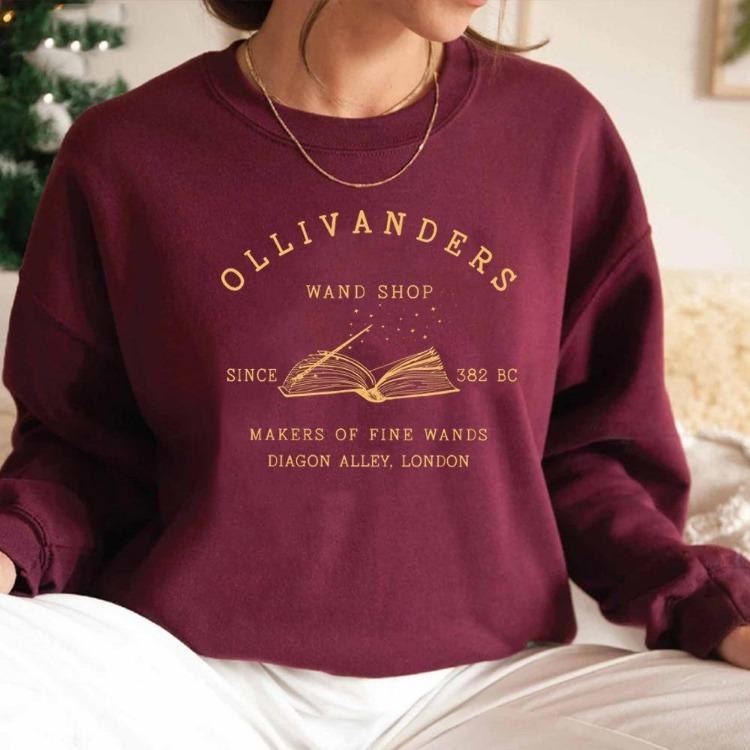 Women Magic Wizard Hoodies Long Sleeve HP Book Nerd Sweatshirt Fans Gift Pullover Sweater Wizard Book Shop