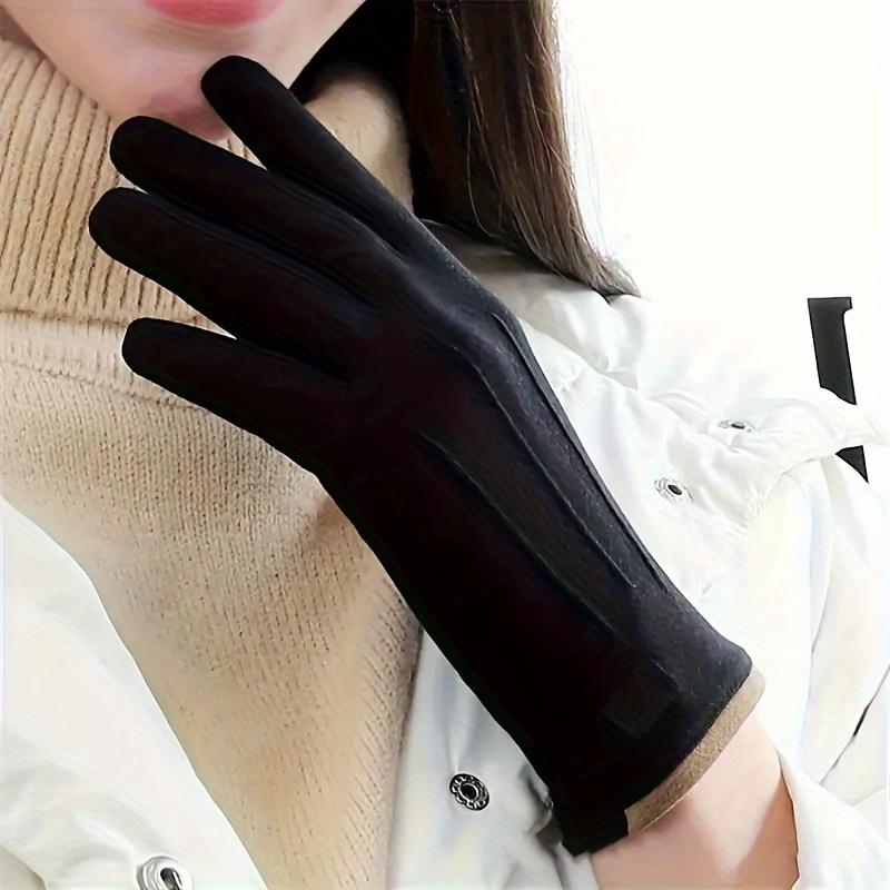 1 Pair of Thermal Fleece-Lined Polyester Gloves for Women, Touchscreen Compatible, Elastic Warm Outdoor Driving and Cycling Gloves
