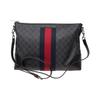 Gucci Distressed classic presbyopic logo striped webbing canvas and leather shoulder crossbody bag men's black gray