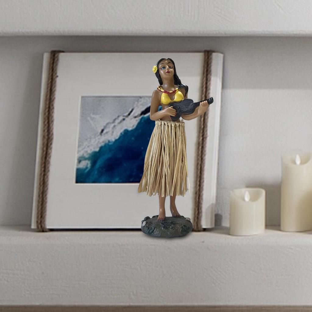 Mini Size Doll Hawaiian Dancer with Guitar 6.29inch Hawaiian Doll Home Decor Dancing Girl Dashboard Doll Dancer Decorations