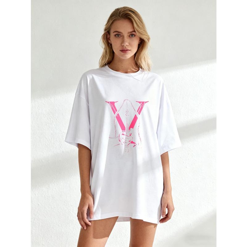 Oversized T Shirt Black Pink V Letter And Hand Graphic Print Casual Streetwear Fashion Top For Women