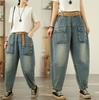 Frühling Herbst Mode Damen Vintage Denim Hose Damen Baumwollgefüttert Mehrere Taschen Knöchellang Jeans Lässige Haremshose