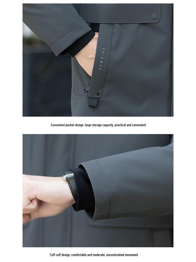 Men's 2025 Winter Removable Liner Down Jacket: Thick Warm White Duck Down Business Casual Coat