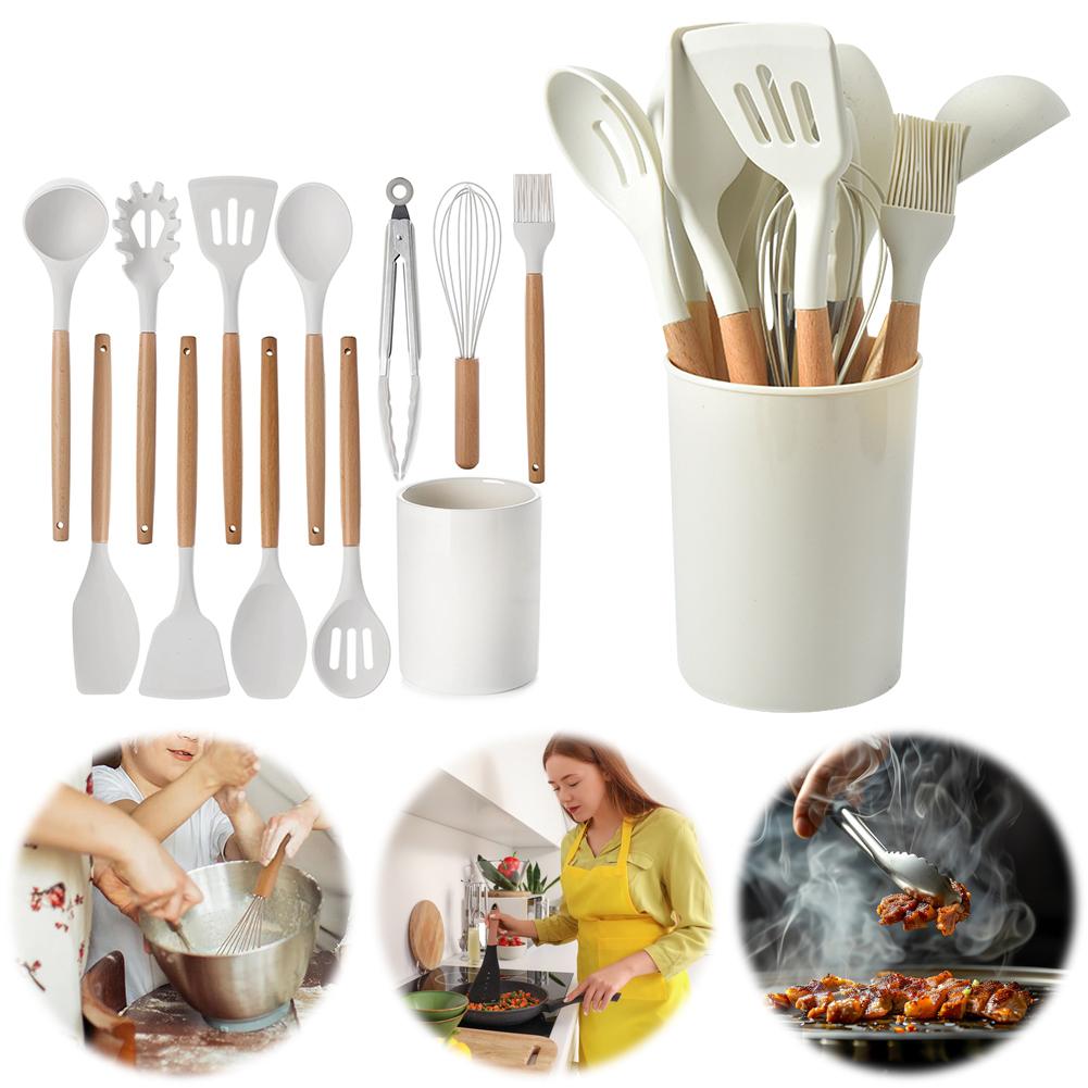12Pcs Kitchen Utensil Set Cooking Tools Kit Spatula Spoon Brush Whisk Heat-Resistant Cookware Non-Stick Spatula Set for Kitchen