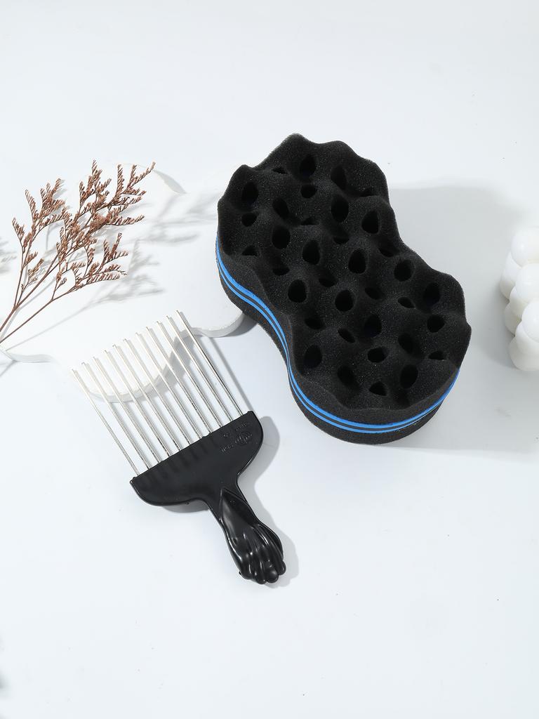 2pcs/set of  professional hairdressing tools set African roll sponge hair salon curly hair fork comb Special for real hair wigs