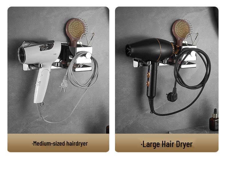 Wall-Mounted Stainless Steel Multifunctional Bathroom Hair Dryer Holder