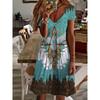 Women's Ethnic Retro Eagle Pattern Print Short-sleeved Dress Summer Casual V-neck Women's Dress
