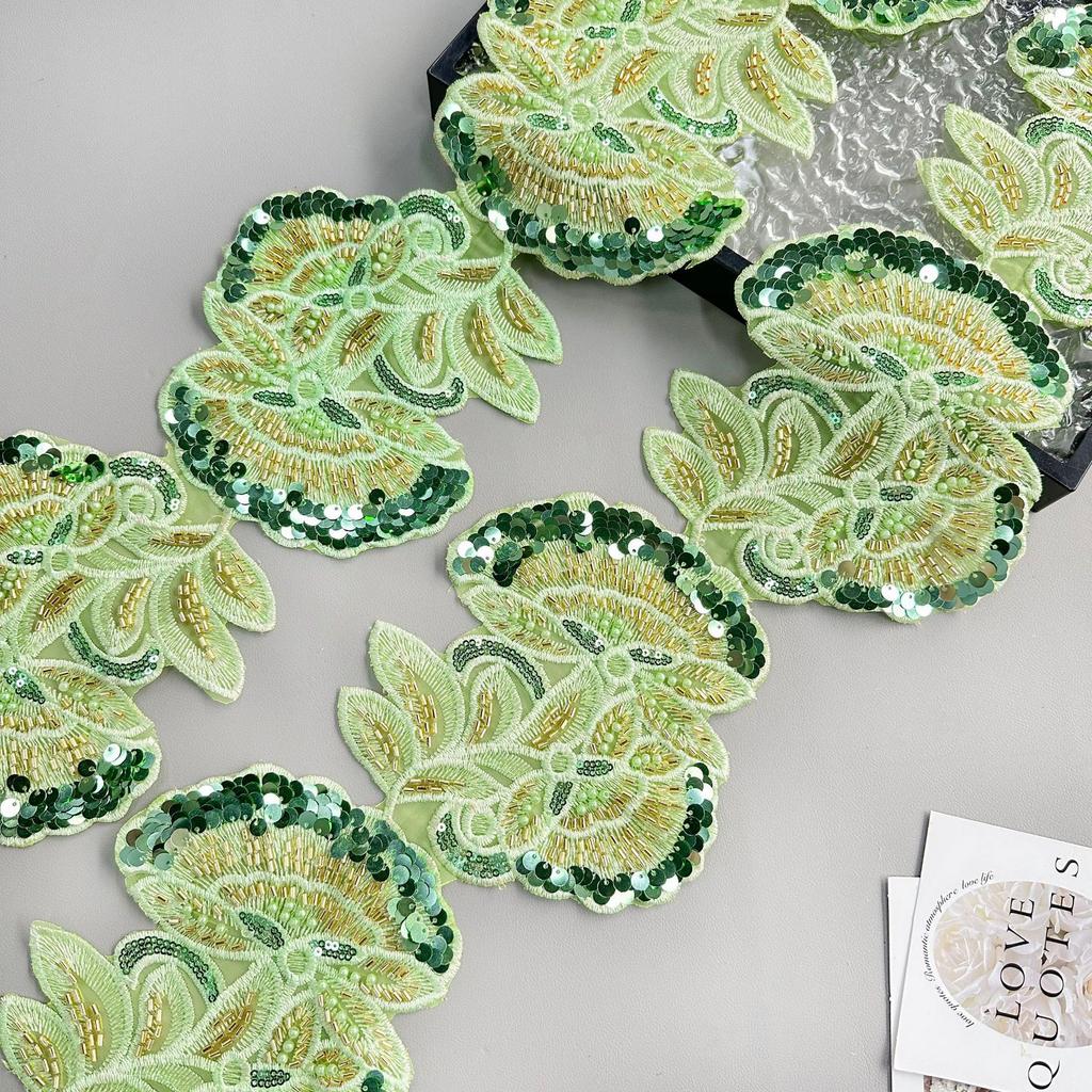 Heavy Industry Multi-Color Mesh Yarn Bead Sequin Embroidery Flower Patch Lace Decoration Ethnic Style Dress Clothing Cloth Sticker