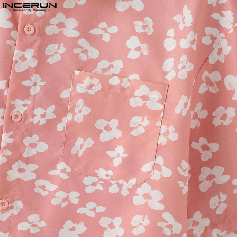 INCERUN S-XXXXXL Men Lapel Neck Short Sleeve Floral Print Buttons Casual Shirts