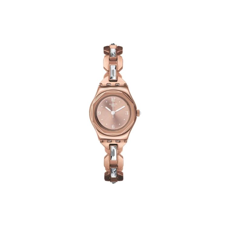 Swatch Quartz Movement 30M Water Resistant Watch 25Mm Brown Dial Stainless Steel Case Stainless Steel Strap Women watches YSG136G Brown Watch Dial
