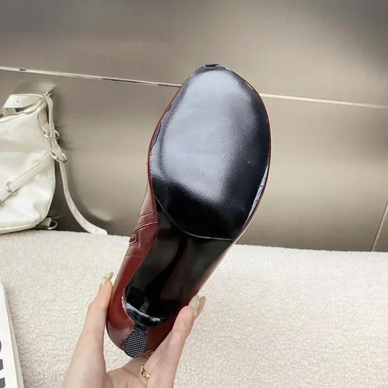 Luxury Soft Leather Side Zip Design Ankle Boots Womens Sexy Belt Buckle Round Toe Botines Thin Heels Modern Boots Botas Mujer