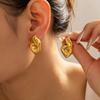 Style Simple Personality Peach Heart Double Ring Buckle Love Earrings Fashionable Retro 18K Gold-Plated Titanium Steel Stud Earrings