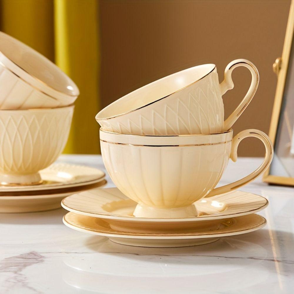 

Vintage Ceramic Coffee Cup Plate Set Exquisite Milk Cups Elegant Tea Mug Set Restaurant Style B