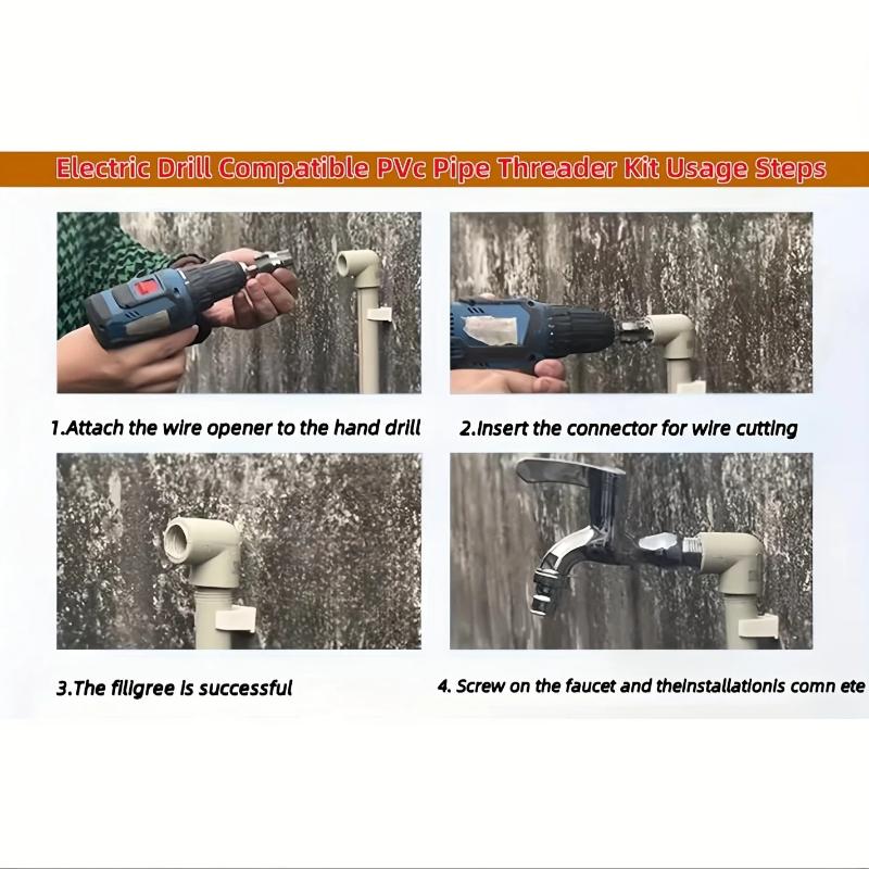 Pvc Pipe Thread Maker Tool Set For Electric Drill Accessories Plastic Water Pipe Threading Module Pvc Thread Tools Round Die Set