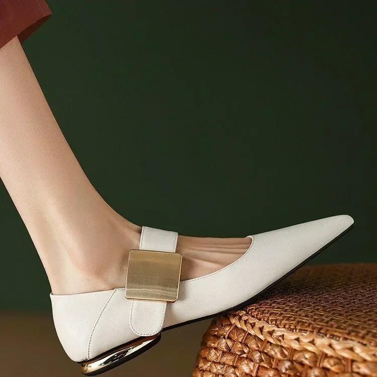 Women Nature Suede High Thick Heels  New 2025 Spring Black Apricot Square Toe Pumps Elegant Lady Metal Decoration Shoes