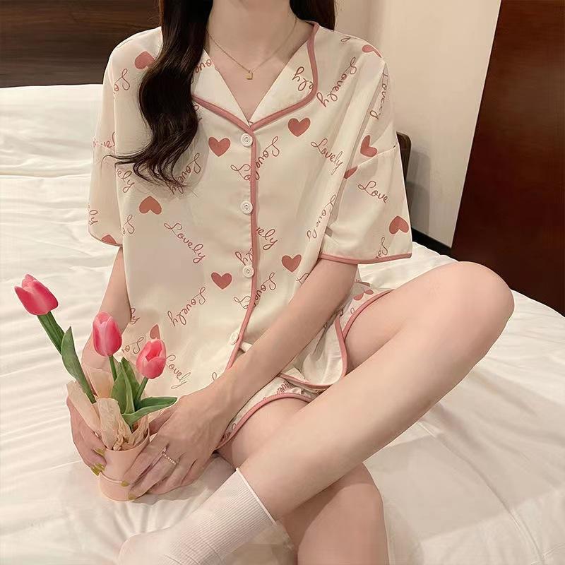 Cardigan Short Sleeve Shorts Pajama Set Girls Summer Kimono Sweet Cute Panda Can Wear Loungewear