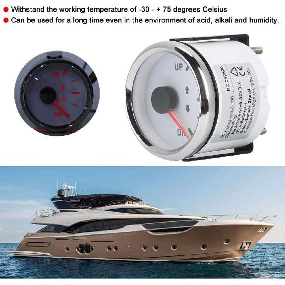 Trim Gauge Boat 52mm/2in UP-DN Boat Marine Trim Gauge 0-190ohm Trim Tilt Indicator Red Backlight(Silver frame on white) for trim gauge for boat