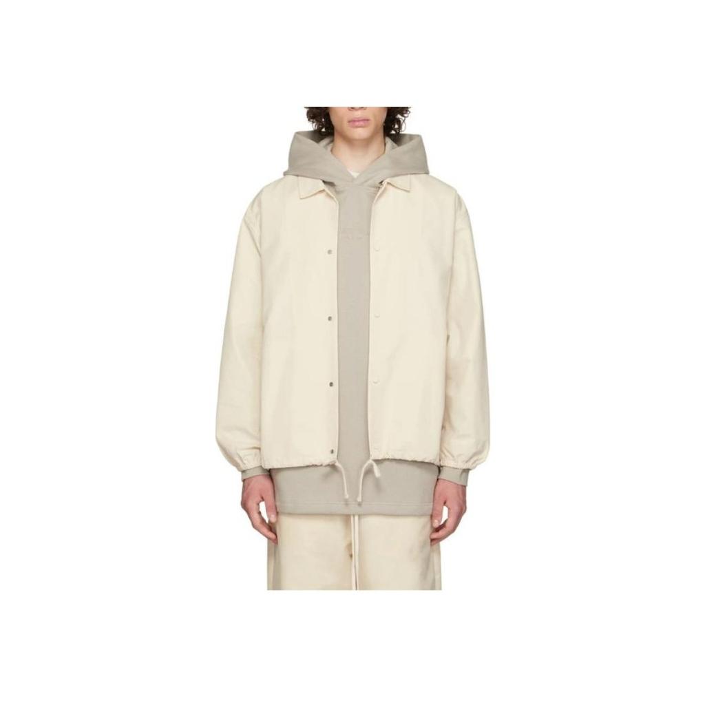 Fear of God Essentials 1977 Series FW22 Nylon Coaches Jacket With Solid Color Logo And Windproof Buttons Unisex Outerwear Eggshell-White FOG-FW22-622