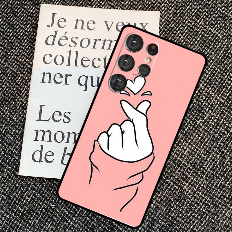 Kpop Finger Heart Case For Samsung Galaxy S25 Ultra S20 S21 S22 S23 S24 Ultra S9 S10 Plus S24 FE Back Cover