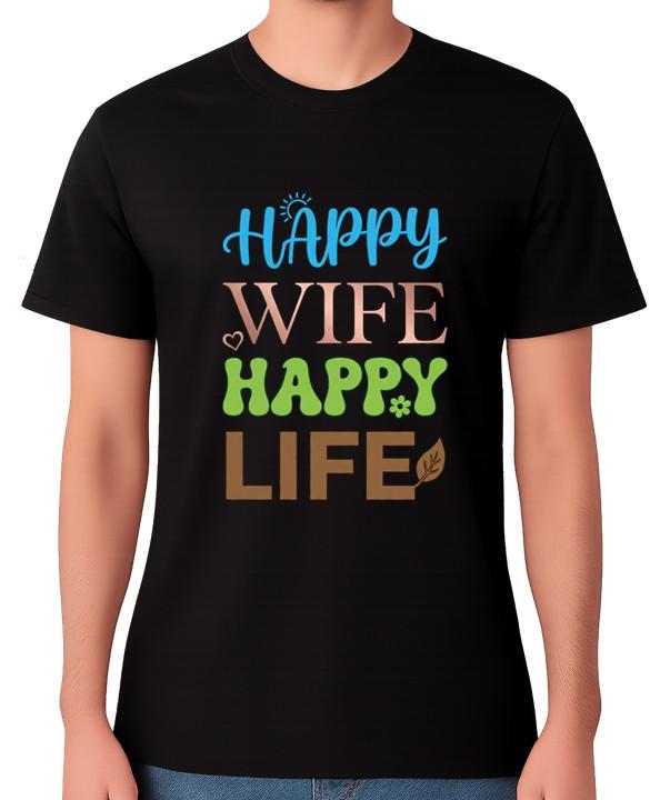 Happy Wife Happy Life T-Shirt Funny Marriage Quote Humour Tee S разноцветный