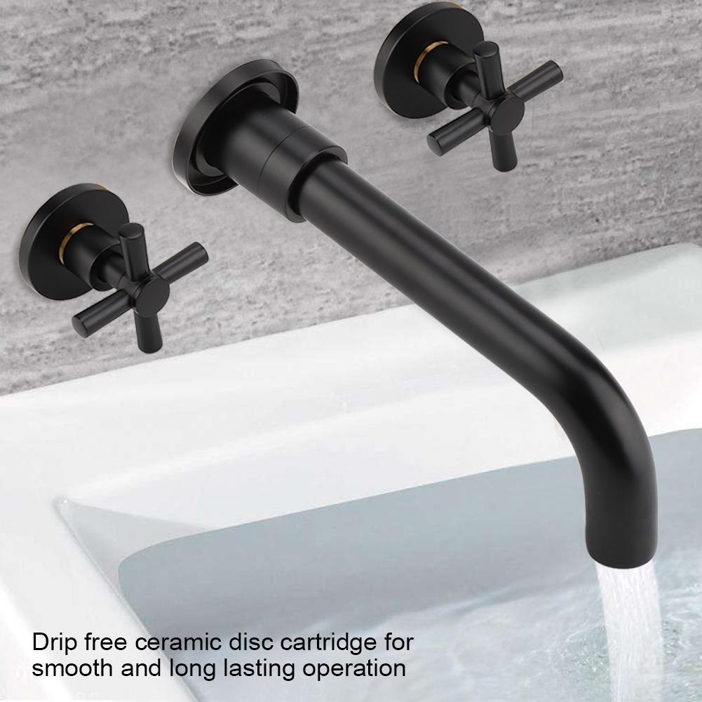 Brass Basin Hot and Cold Mixing Tap Concealed Bathroom Sink Faucet Mount On Wall Matte Black