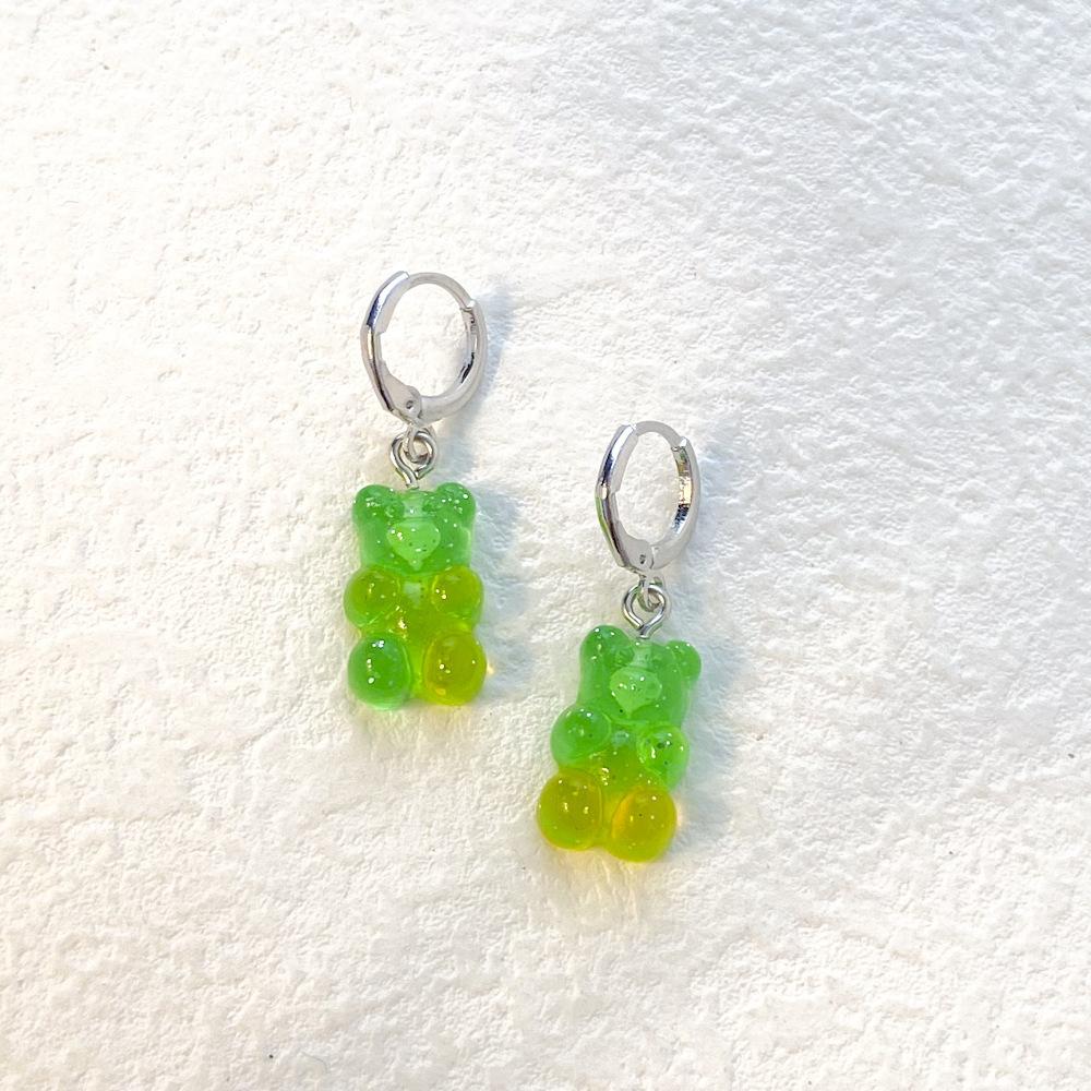 Gradient Chic Resin Bear Earrings Creative Animal Shape For Women