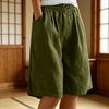 Pantaloncini Bermuda da Donna al Ginocchio Vita Alta Larghi con Tasche Vita Elasticizzata Estivi Cotone Lino Pantaloncini da Spiaggia per Vacanze
