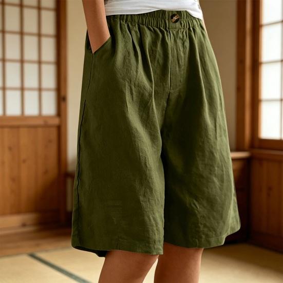 Pantaloncini Bermuda da Donna al Ginocchio Vita Alta Larghi con Tasche Vita Elasticizzata Estivi Cotone Lino Pantaloncini da Spiaggia per Vacanze