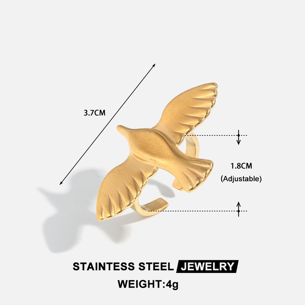 European Stainless Steel Dove Wing Open Ring - Retro Titanium Steel Bird Jewelry