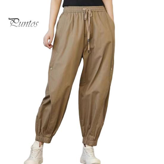 

Женские шаровары, однотонные повседневные брюки с завязками на талии, свободные брюки для дома, повседневная одежда M хаки