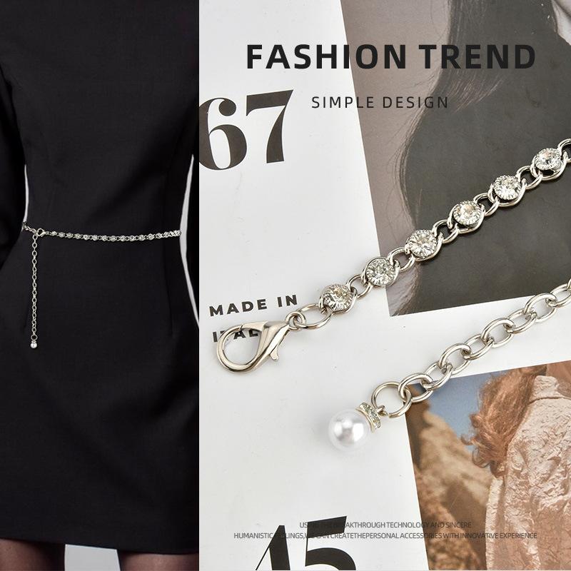 New Metal Waist-hugging Ladies Decorative Waist Chain High-end Rhinestone Inlaid Versatile Dress Accessories Body Chain