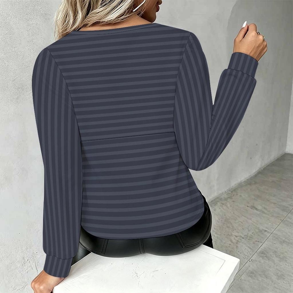 Women Plus Size V Neck Long Sleeve Blouse Vertical Stripe Print Puff Sleeve Casual Office Daily Top