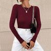 Damenmode Rundhals Enges T-Shirt Langarm Pullover Farbe Oberteil