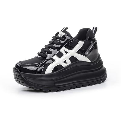 2025 Mode Klobige Sneaker Damen Flache Plateau Echte Lederschuhe Dicke Sohle 7cm Modemarke Damen Sneaker Schwarz Weiß Schuhe