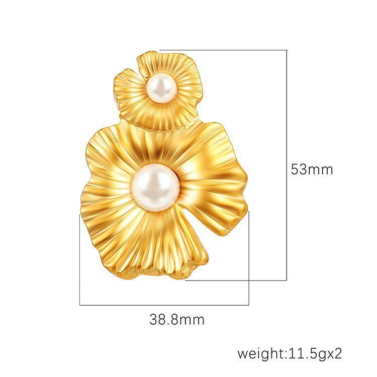 Premium Inlaid Pearl Stainless Steel Earrings Women's Trend 18K Floral Shape Earrings