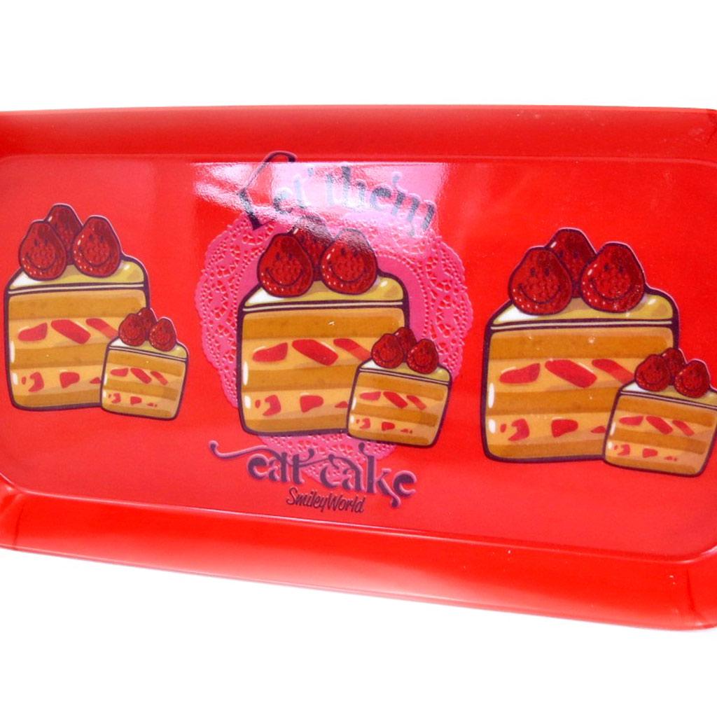 Smiley [L9084] - Plateau à cake 'Smiley' rouge - 31x15 cm