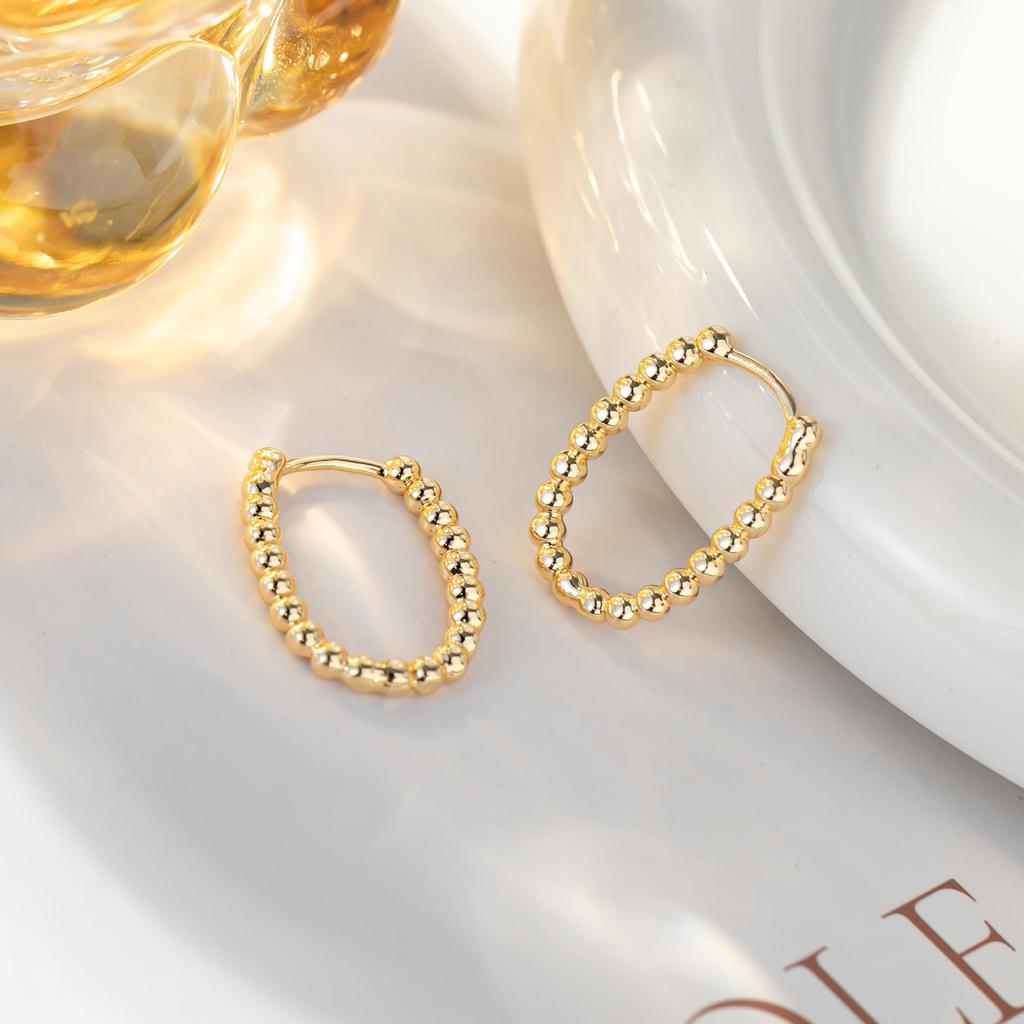 Korean-Style Copper Round Bead Earrings: Simple, Elegant Hoop Studs for Women
